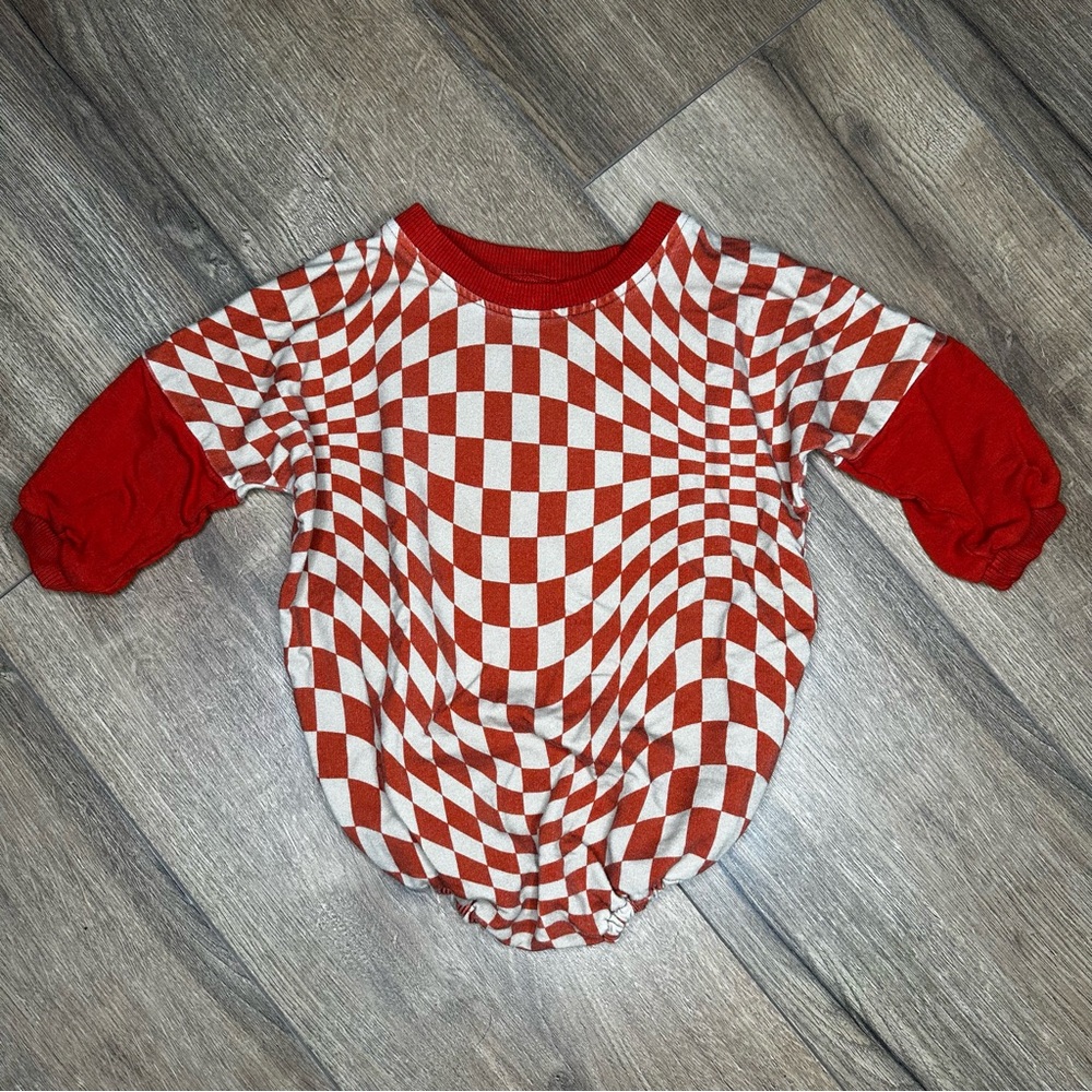 Brixton Phoenix Rust and Tan Wavy Checkered Bubble Romper 12-18 Months